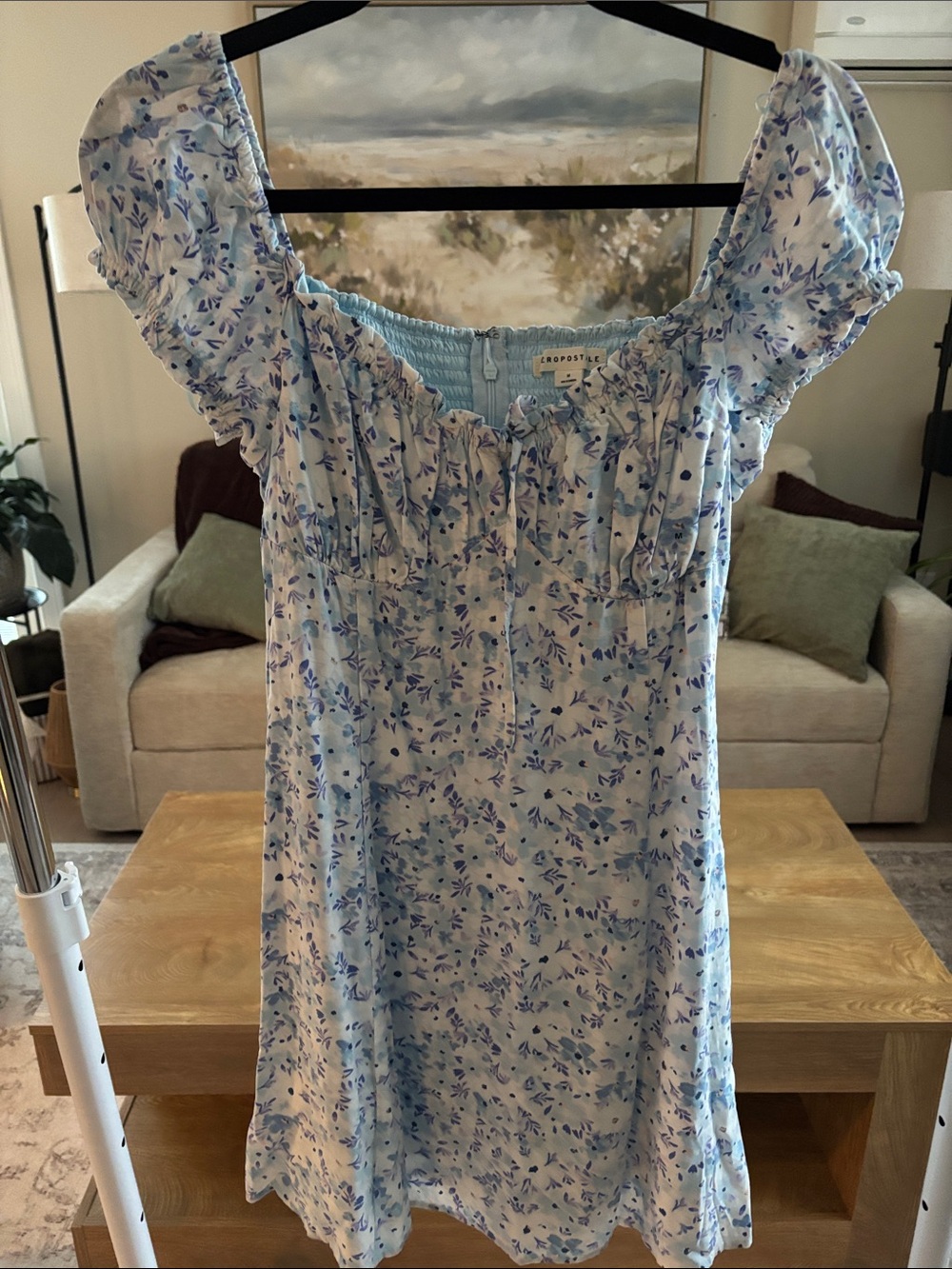 Aeropostale Light Blue Floral Puff-Sleeve Mini Dress